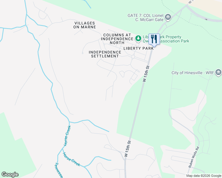 map of restaurants, bars, coffee shops, grocery stores, and more near 200 Farnsworth Trail in Hinesville