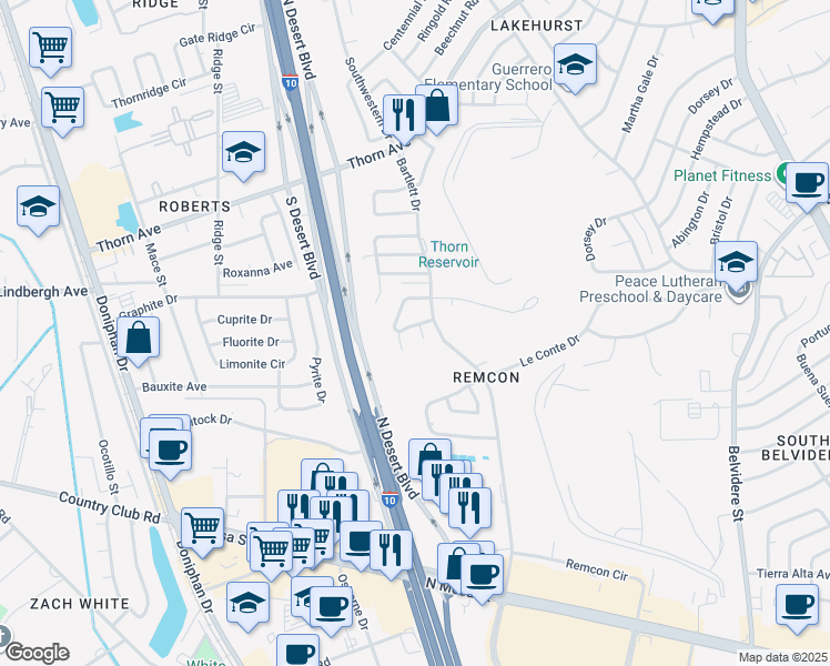 map of restaurants, bars, coffee shops, grocery stores, and more near 7757 Dianjou Drive in El Paso