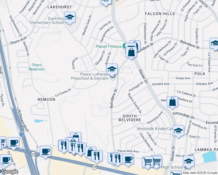 map of restaurants, bars, coffee shops, grocery stores, and more near 558 Kieffer Lane in El Paso
