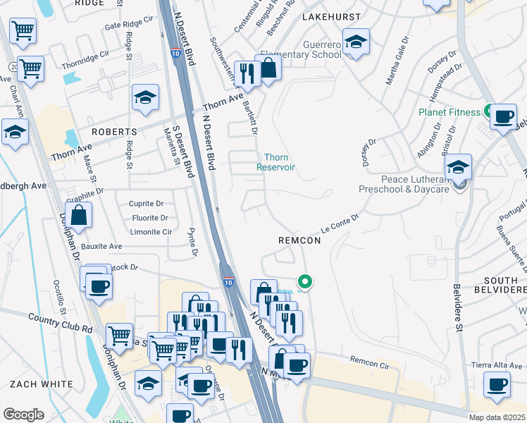 map of restaurants, bars, coffee shops, grocery stores, and more near 7757 Dianjou Drive in El Paso