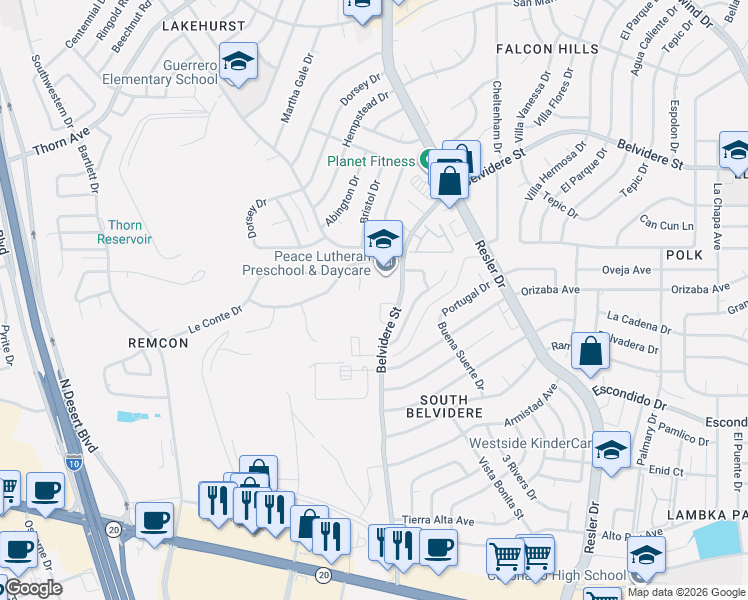 map of restaurants, bars, coffee shops, grocery stores, and more near 558 Kieffer Lane in El Paso