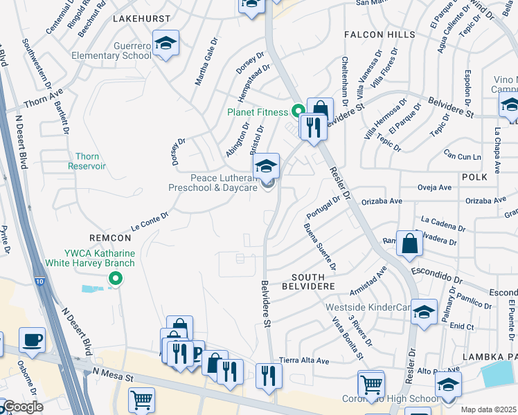 map of restaurants, bars, coffee shops, grocery stores, and more near 558 Kieffer Lane in El Paso