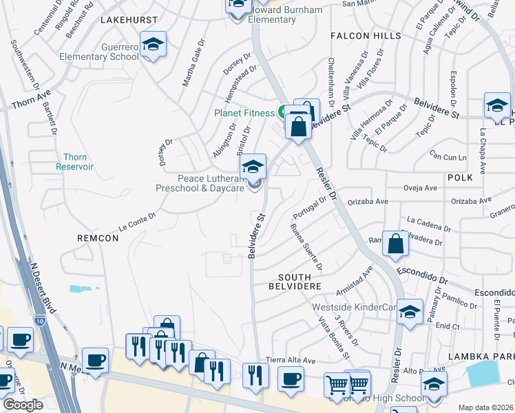 map of restaurants, bars, coffee shops, grocery stores, and more near 558 Kieffer Lane in El Paso