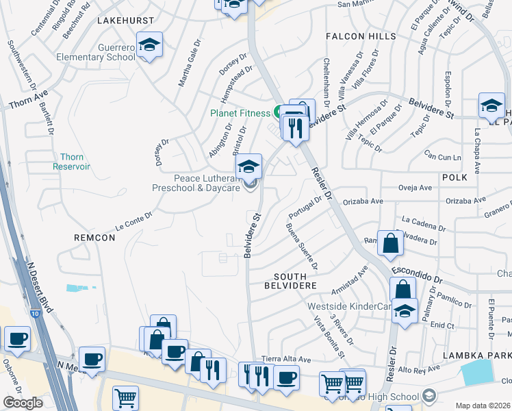 map of restaurants, bars, coffee shops, grocery stores, and more near 7233 Desert Eagle Drive in El Paso