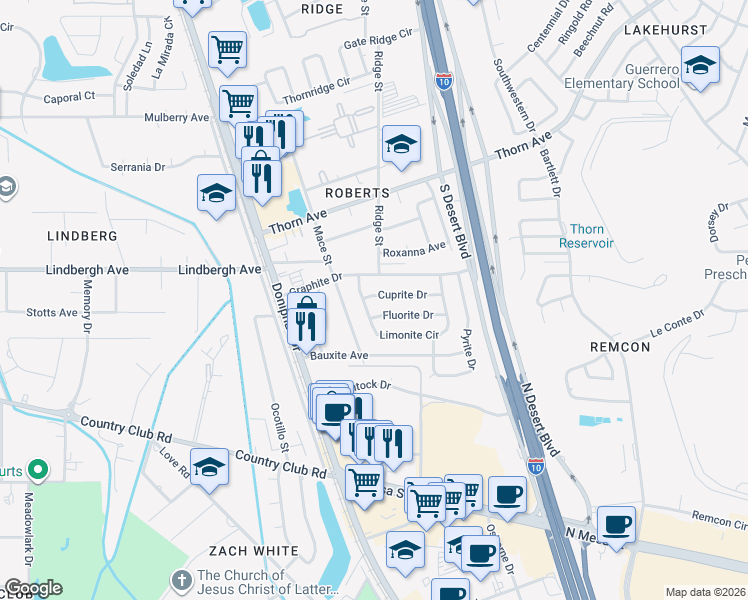 map of restaurants, bars, coffee shops, grocery stores, and more near 233 Cuprite Drive in El Paso