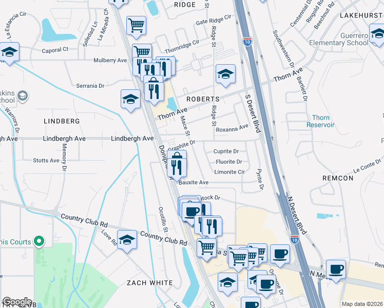map of restaurants, bars, coffee shops, grocery stores, and more near 5164 Mace Street in El Paso