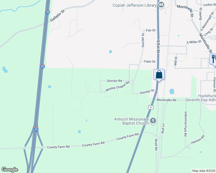 map of restaurants, bars, coffee shops, grocery stores, and more near 1149 Wesley Chapel Road in Hazlehurst