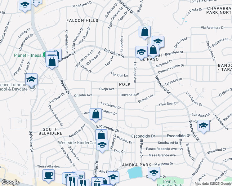 map of restaurants, bars, coffee shops, grocery stores, and more near 6901 Orizaba Avenue in El Paso