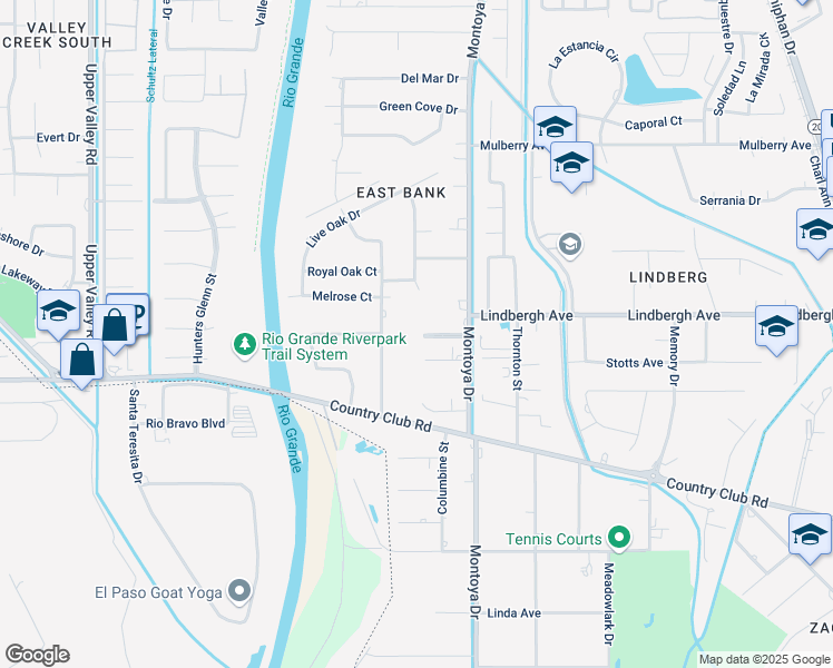 map of restaurants, bars, coffee shops, grocery stores, and more near 735 Rio Valle Court in El Paso