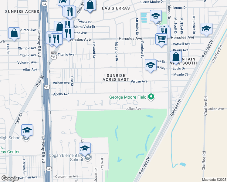map of restaurants, bars, coffee shops, grocery stores, and more near 7611 Mount Latona Drive in El Paso