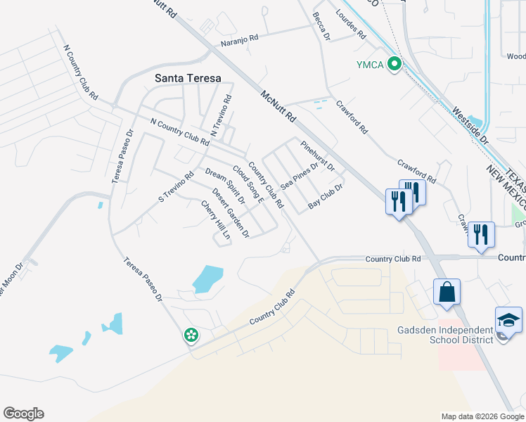 map of restaurants, bars, coffee shops, grocery stores, and more near 229 Cloud Song East in Santa Teresa