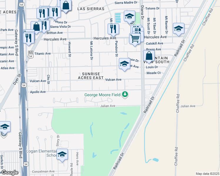 map of restaurants, bars, coffee shops, grocery stores, and more near 4826 Vulcan Avenue in El Paso