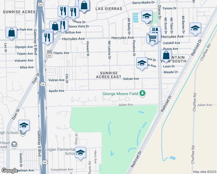 map of restaurants, bars, coffee shops, grocery stores, and more near 7611 Mount Latona Drive in El Paso