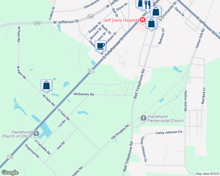 map of restaurants, bars, coffee shops, grocery stores, and more near 103 Bell Telephone Road in Hazlehurst