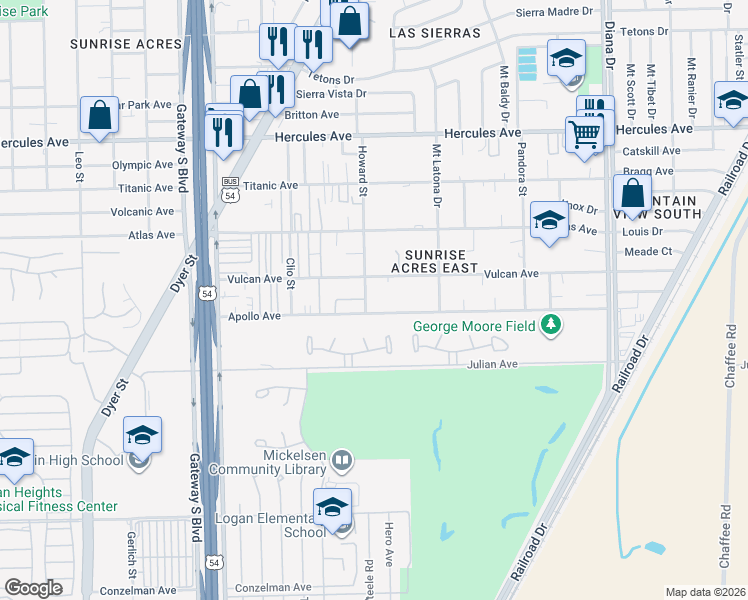 map of restaurants, bars, coffee shops, grocery stores, and more near 4714 Vulcan Avenue in El Paso