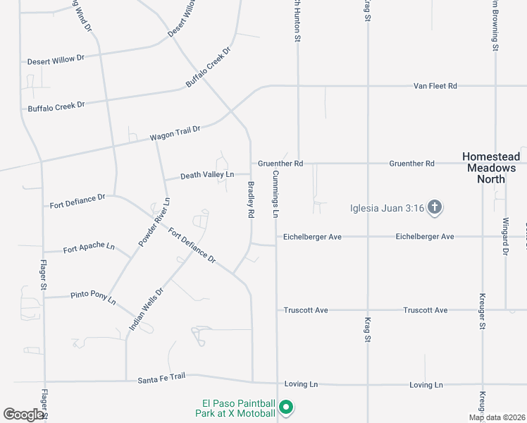 map of restaurants, bars, coffee shops, grocery stores, and more near 5156 Bradley Road in El Paso