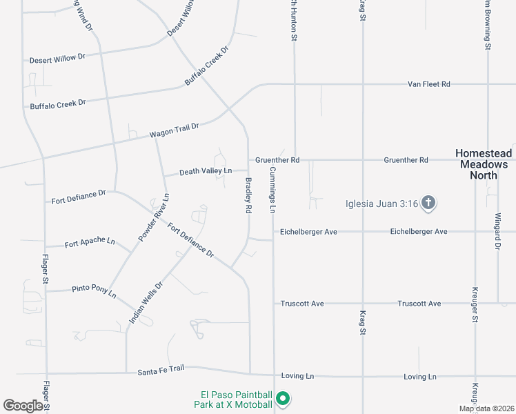 map of restaurants, bars, coffee shops, grocery stores, and more near 5156 Bradley Road in El Paso
