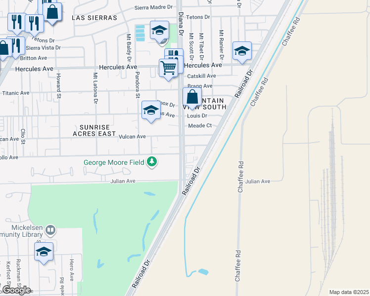 map of restaurants, bars, coffee shops, grocery stores, and more near 5012 Riley Court in El Paso