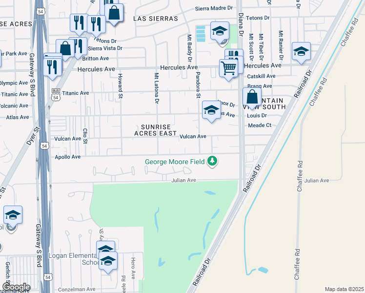 map of restaurants, bars, coffee shops, grocery stores, and more near 4826 Vulcan Avenue in El Paso
