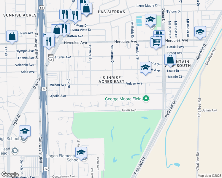 map of restaurants, bars, coffee shops, grocery stores, and more near 7611 Mount Latona Drive in El Paso