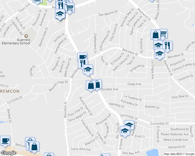 map of restaurants, bars, coffee shops, grocery stores, and more near 7040 Villa Hermosa Drive in El Paso