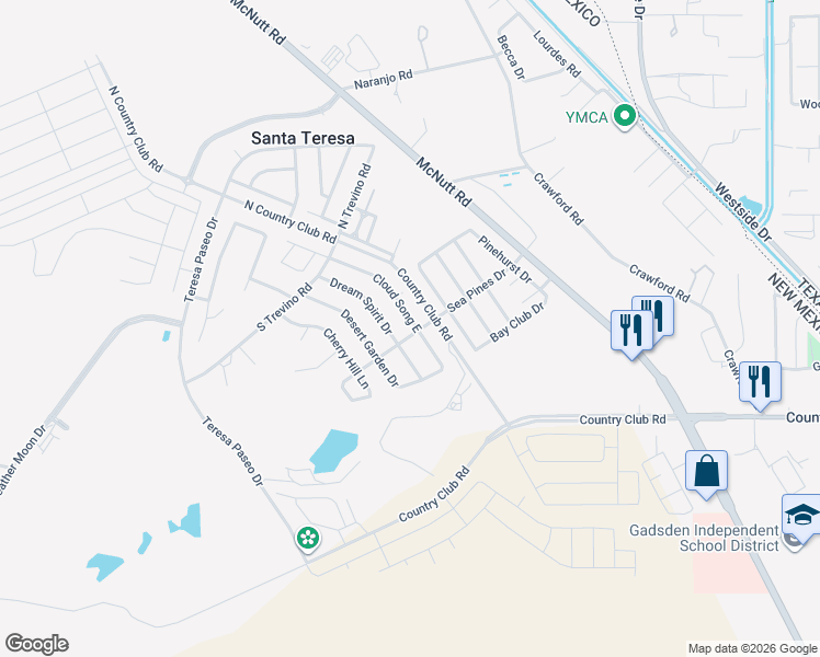 map of restaurants, bars, coffee shops, grocery stores, and more near 229 Cloud Song East in Santa Teresa