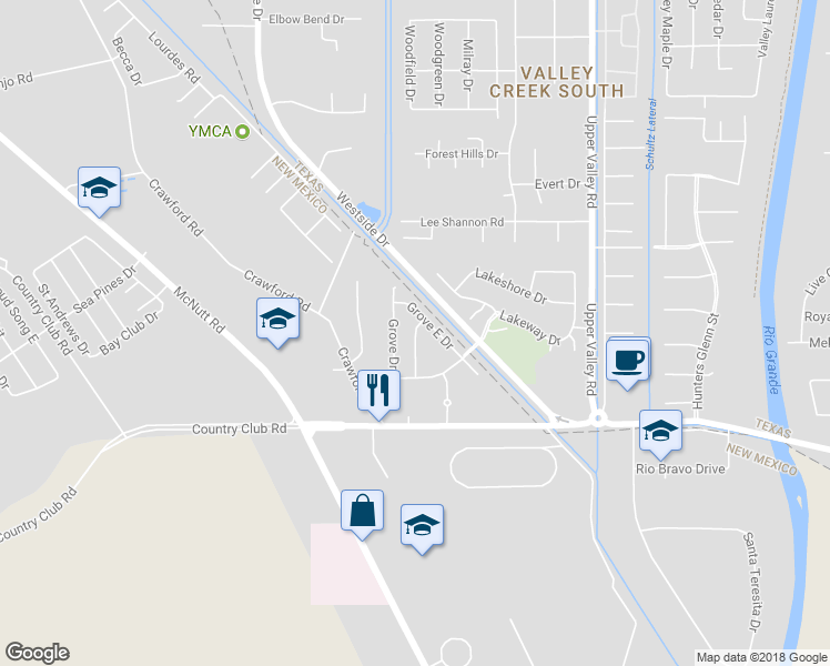 map of restaurants, bars, coffee shops, grocery stores, and more near Grove West Drive in Santa Teresa