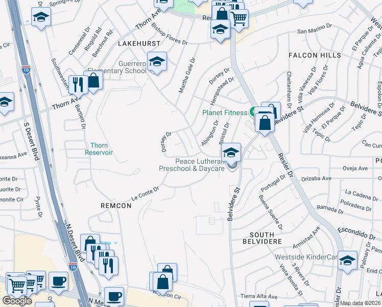 map of restaurants, bars, coffee shops, grocery stores, and more near 600 Cumbrian Lane in El Paso