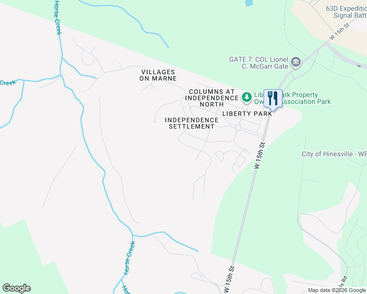 map of restaurants, bars, coffee shops, grocery stores, and more near 223 Rutledge Drive in Hinesville