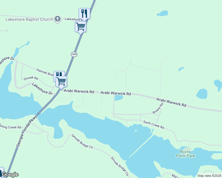map of restaurants, bars, coffee shops, grocery stores, and more near 2207-2227 Arabi Warwick Road in Cordele