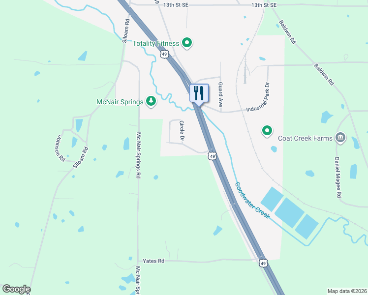 map of restaurants, bars, coffee shops, grocery stores, and more near 602 Pinewood Drive Southeast in Magee