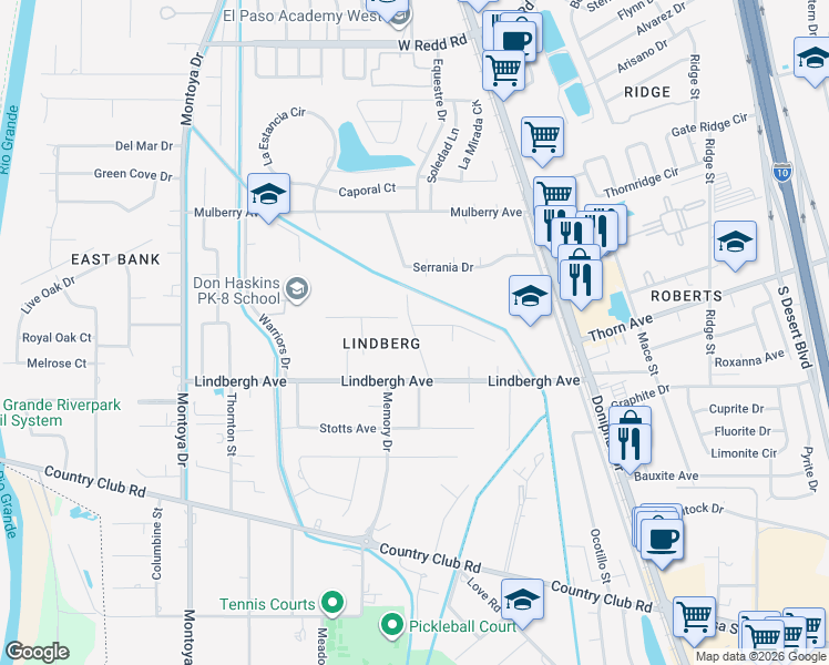 map of restaurants, bars, coffee shops, grocery stores, and more near 321 Arboles Drive in El Paso