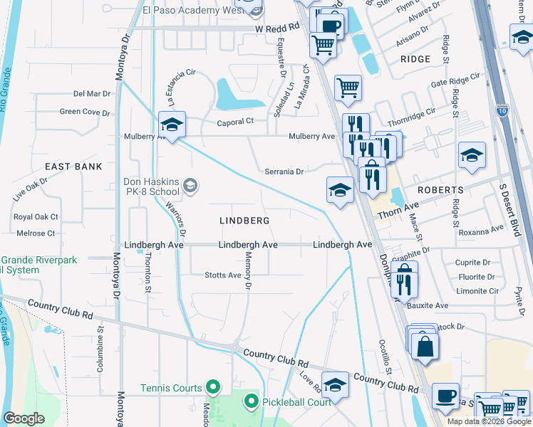 map of restaurants, bars, coffee shops, grocery stores, and more near 321 Arboles Drive in El Paso