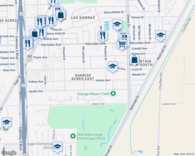 map of restaurants, bars, coffee shops, grocery stores, and more near 4845 Vulcan Avenue in El Paso