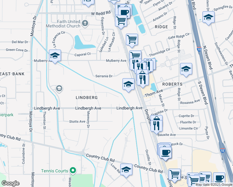 map of restaurants, bars, coffee shops, grocery stores, and more near 241 Arboles Drive in El Paso