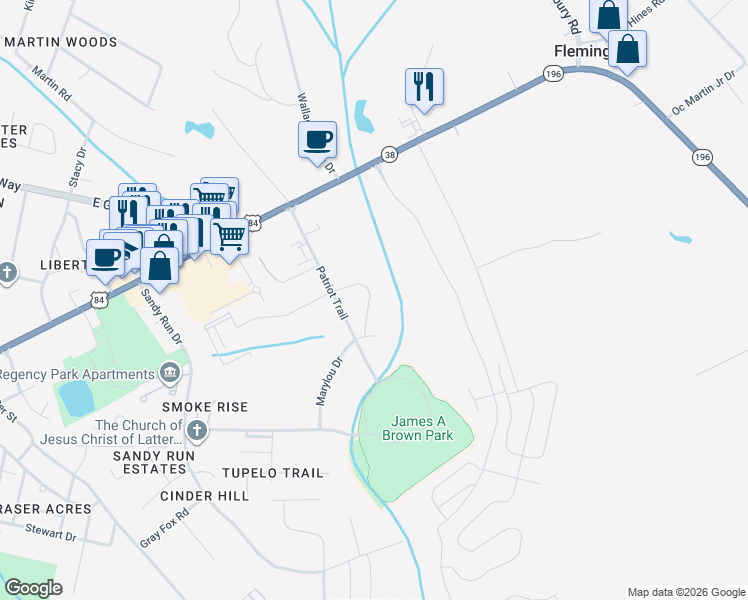 map of restaurants, bars, coffee shops, grocery stores, and more near 113 Patriot Trail in Hinesville