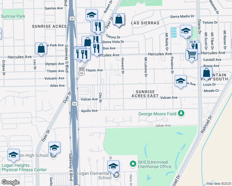 map of restaurants, bars, coffee shops, grocery stores, and more near 4643 Vesta Loop Court in El Paso