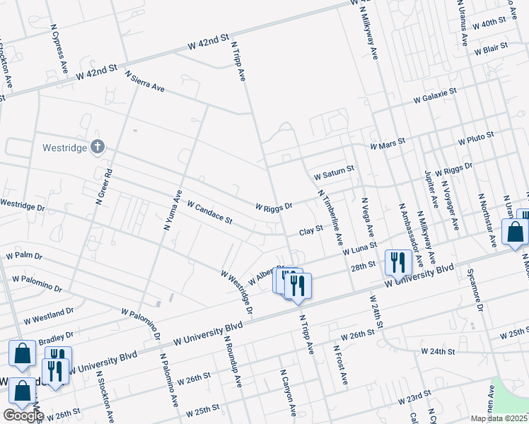 map of restaurants, bars, coffee shops, grocery stores, and more near 9021 West Riggs Drive in Odessa