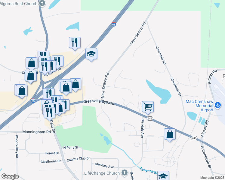 map of restaurants, bars, coffee shops, grocery stores, and more near 110 Shannon Hill Road in Greenville