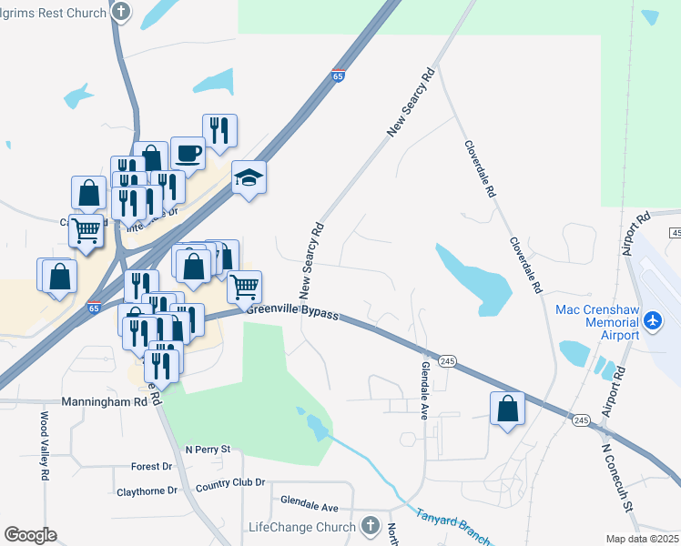 map of restaurants, bars, coffee shops, grocery stores, and more near 110 Shannon Hill Road in Greenville