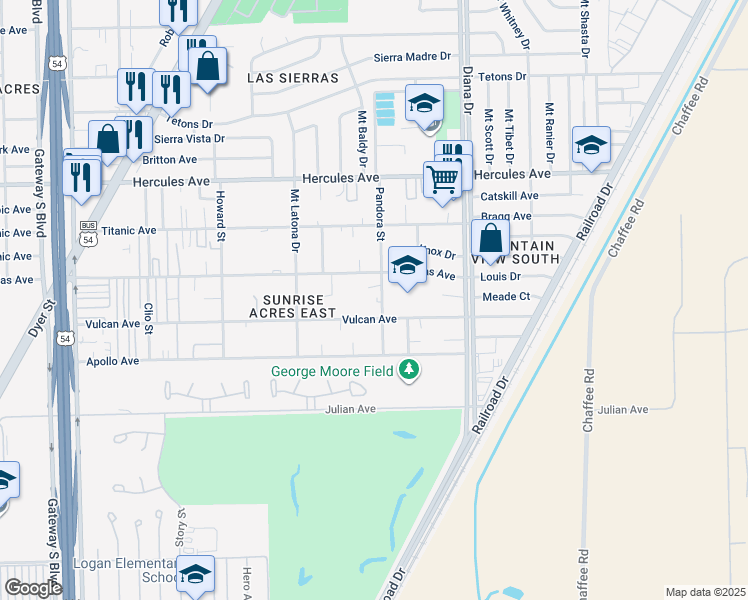 map of restaurants, bars, coffee shops, grocery stores, and more near 7711 Pandora Street in El Paso