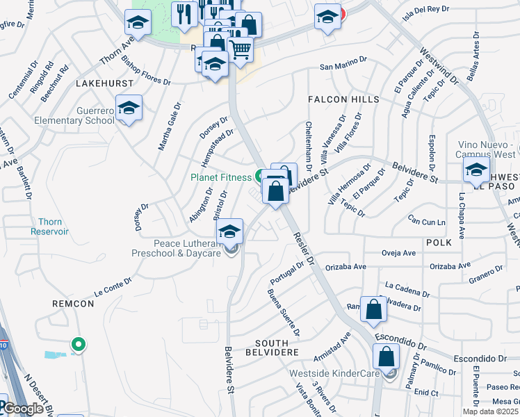 map of restaurants, bars, coffee shops, grocery stores, and more near in El Paso