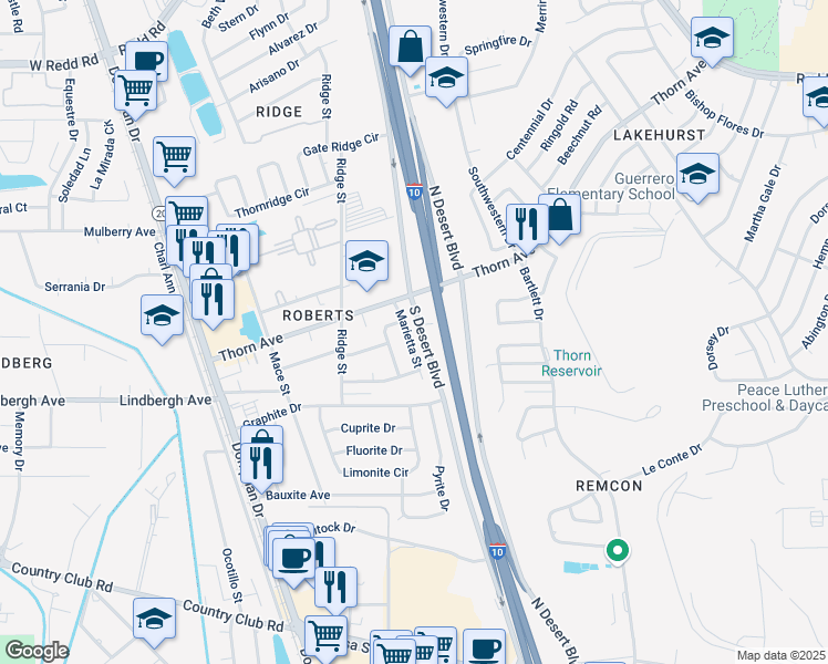 map of restaurants, bars, coffee shops, grocery stores, and more near 5236 Marietta Street in El Paso