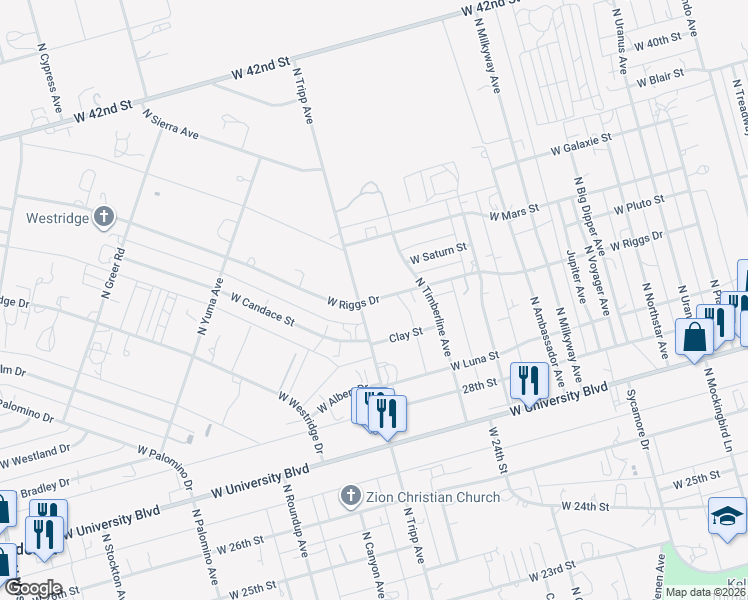 map of restaurants, bars, coffee shops, grocery stores, and more near 3212-3598 North Tripp Avenue in Odessa