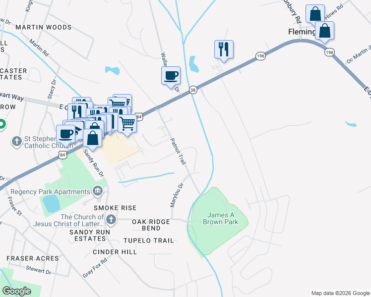 map of restaurants, bars, coffee shops, grocery stores, and more near 101 Patriot Trail in Hinesville