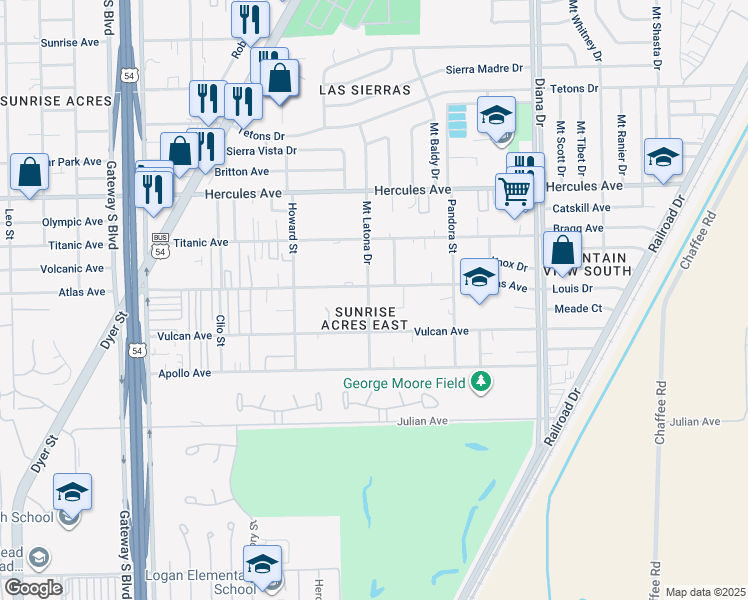 map of restaurants, bars, coffee shops, grocery stores, and more near 7830 Mount Latona Drive in El Paso