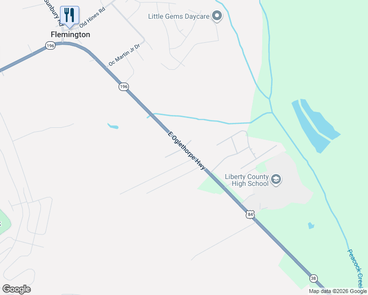 map of restaurants, bars, coffee shops, grocery stores, and more near 2636 East Oglethorpe Highway in Hinesville