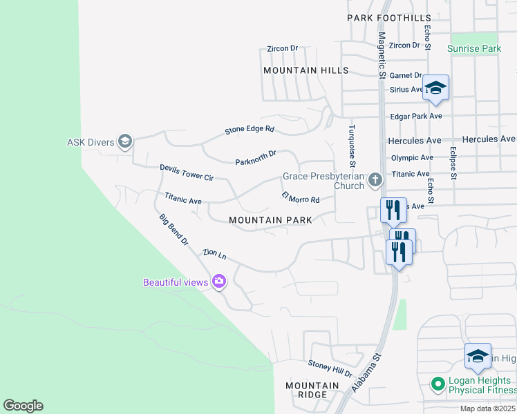 map of restaurants, bars, coffee shops, grocery stores, and more near 3112 Devils Tower Circle in El Paso