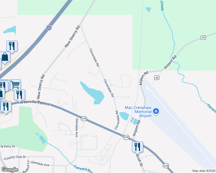 map of restaurants, bars, coffee shops, grocery stores, and more near Cloverdale Road in Greenville