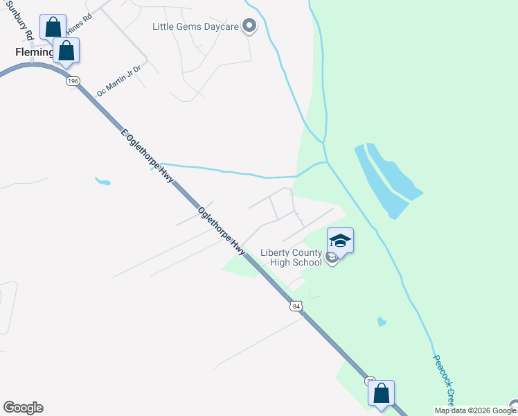 map of restaurants, bars, coffee shops, grocery stores, and more near 216 West Daryl Drive in Hinesville